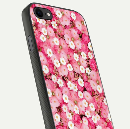 Pink Daisy Bliss Glass Case for iPhone 7 close-up angled shot highlighting daisy detail and reflection glow