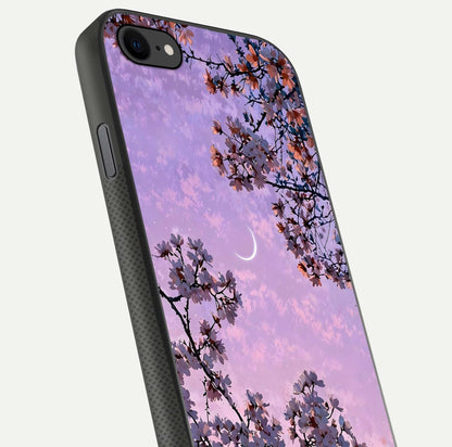 Purple Serenity Moon Glass Case for iPhone 7 close-up angled shot showing reflection and gradient purple hues