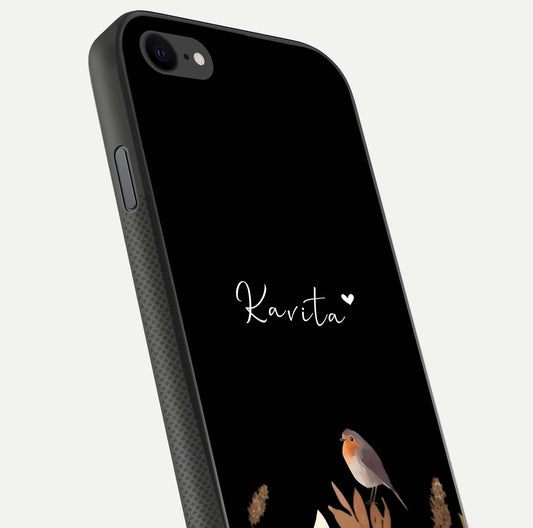 Quiet Garden Tune Custom Name Glass Case for iPhone 7 close-up angled shot showing soft tones and gloss reflection