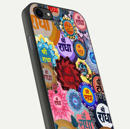 Radha Divine Bloom Glass Case for iPhone 7 close-up angled shot highlighting divine detailing and shine