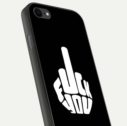 Rebel Mode On Glass Case for iPhone 7 close-up angled shot highlighting reflective text and sharp design