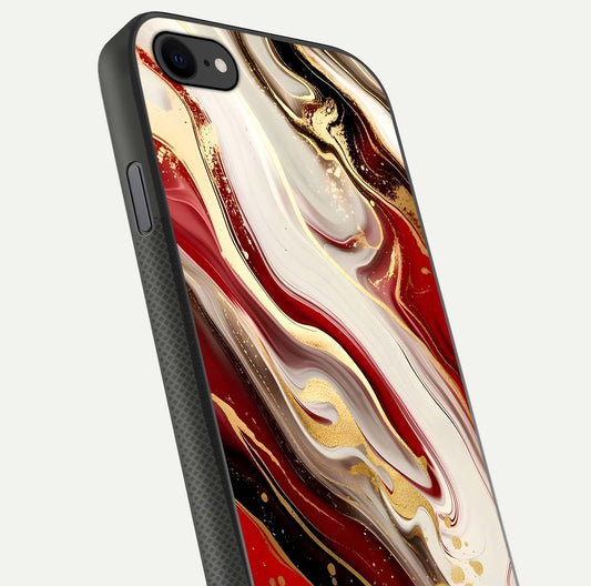 Red & White Marble Glass Case For iPhone 7
