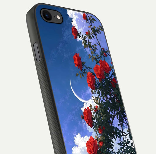 Rose Drift Flowers Glass Case for iPhone 7 close-up angled shot highlighting floral texture and reflection