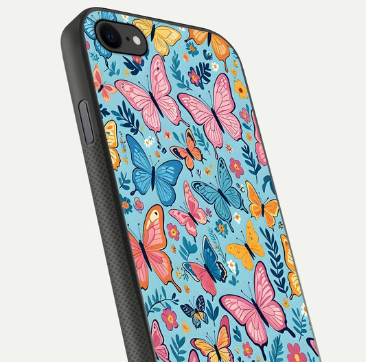 Spring Wing Garden Glass Case for iPhone 7 close-up angled shot highlighting petal details and reflection