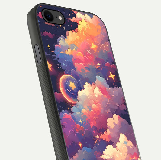 Starlit Dream Clouds Glass Case for iPhone 7 close-up angled shot highlighting cloud texture and reflection