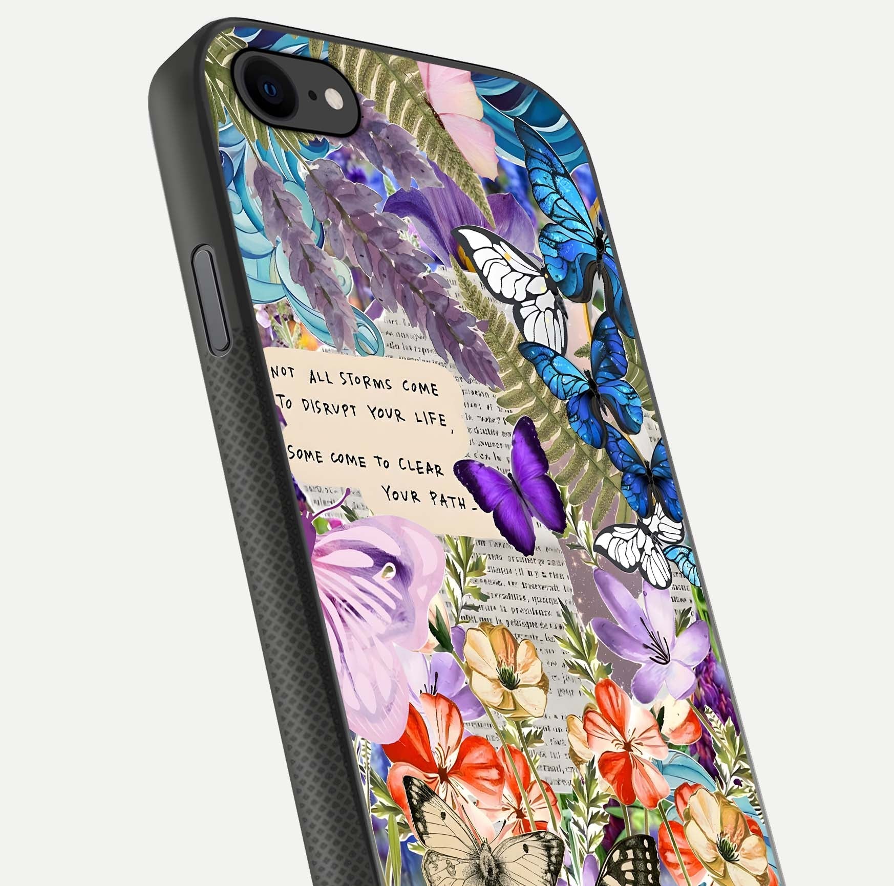 Storm Path Bloom Glass Case for iPhone 7 close-up angled shot highlighting bloom texture and reflection