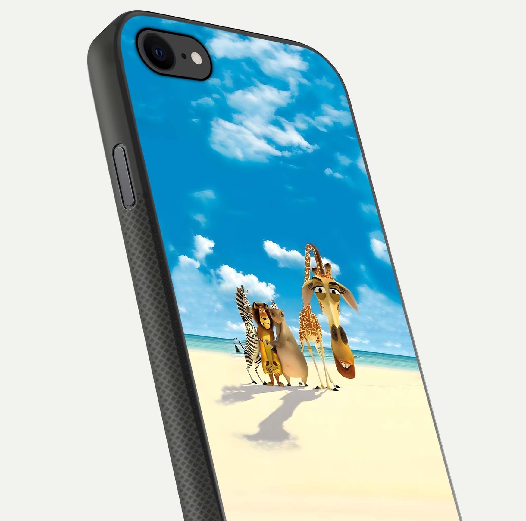 Tropical Fun Squad Glass Case for iPhone 7 close-up angled shot highlighting vibrant tones and texture