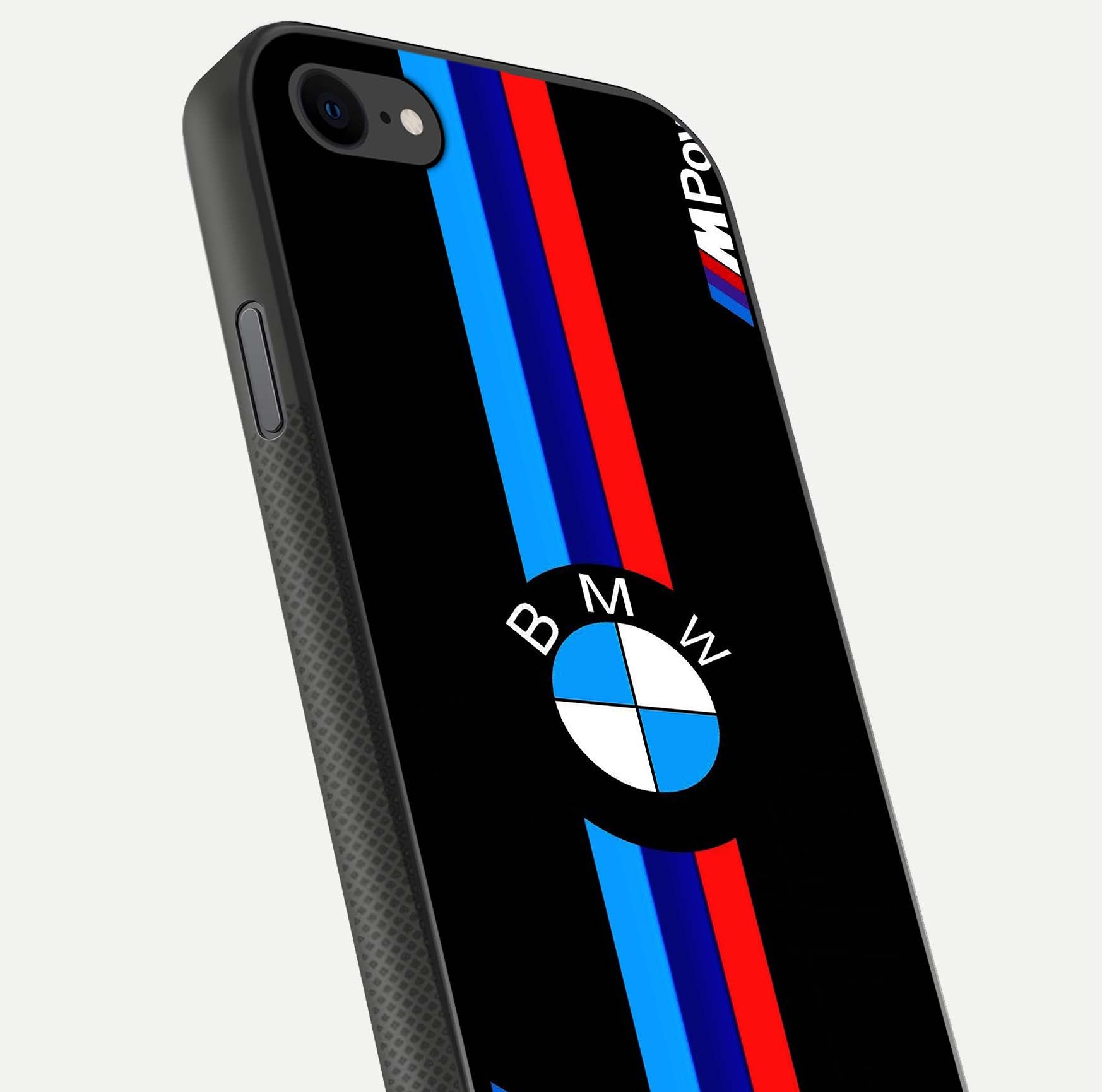 Turbo BMW Beast Glass Case for iPhone 7 close-up angled shot highlighting car detailing and reflection