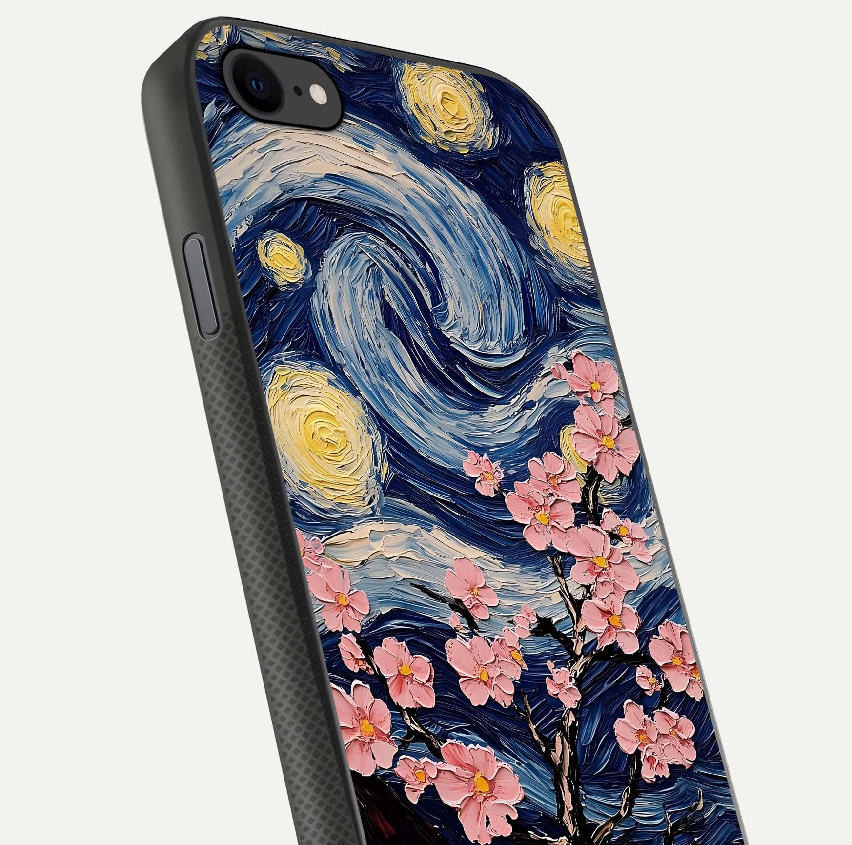 Van Gogh Scenery Glass Case for iPhone 7 close-up angled shot highlighting brushwork texture and color depth