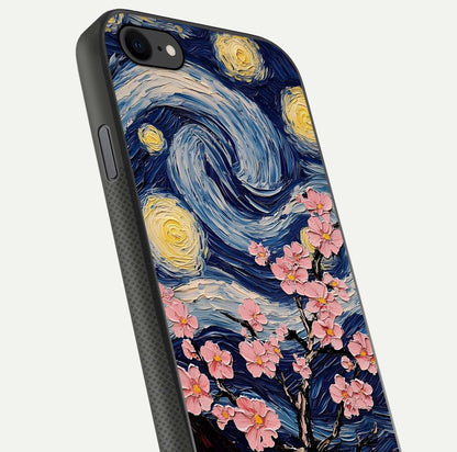 Van Gogh Scenery Glass Case for iPhone 7 close-up angled shot highlighting brushwork texture and color depth