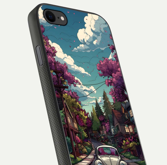 Vintage Street Drive Glass Case for iPhone 7 close-up angled shot highlighting vintage tones and reflection