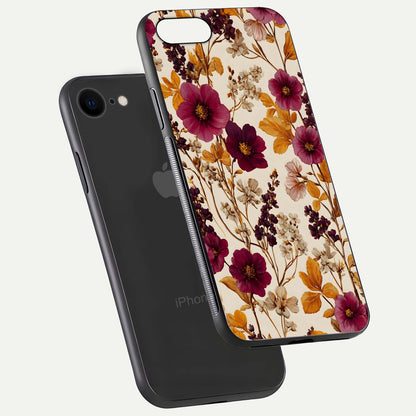 Autumn Wine Bloom Glass Case for iPhone 16 Pro floating mockup with premium floral gradient and protection edge