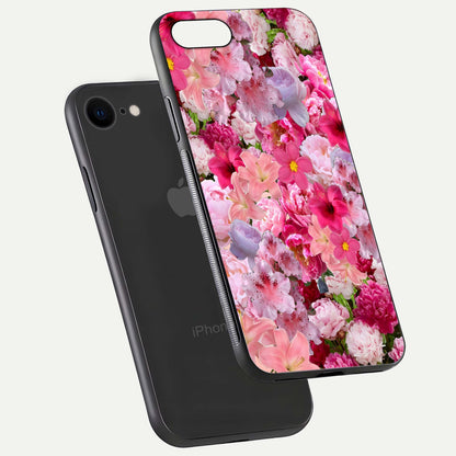 Bloom Crush Fantasy Glass Case for iPhone 7 floating mockup showing floral pattern clarity and HD glass