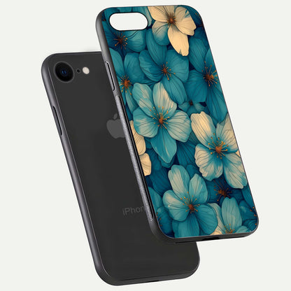 Blue Shade Floral Glass Case for iPhone 7 floating mockup revealing gloss highlight and floral depth