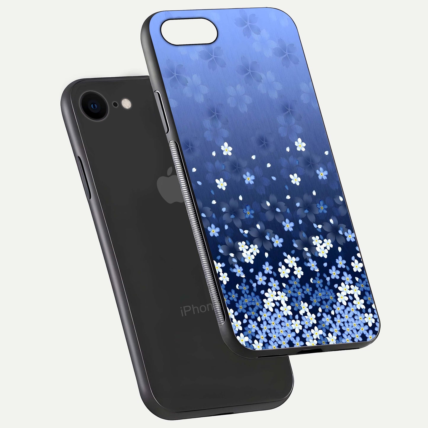 Blue Starry Glass Case for iPhone 7 floating mockup capturing cosmic tone and HD gloss texture