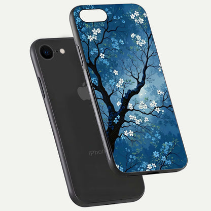 Blue Tree Serenity Glass Case for iPhone 7 floating mockup displaying serene tones and HD glass polish