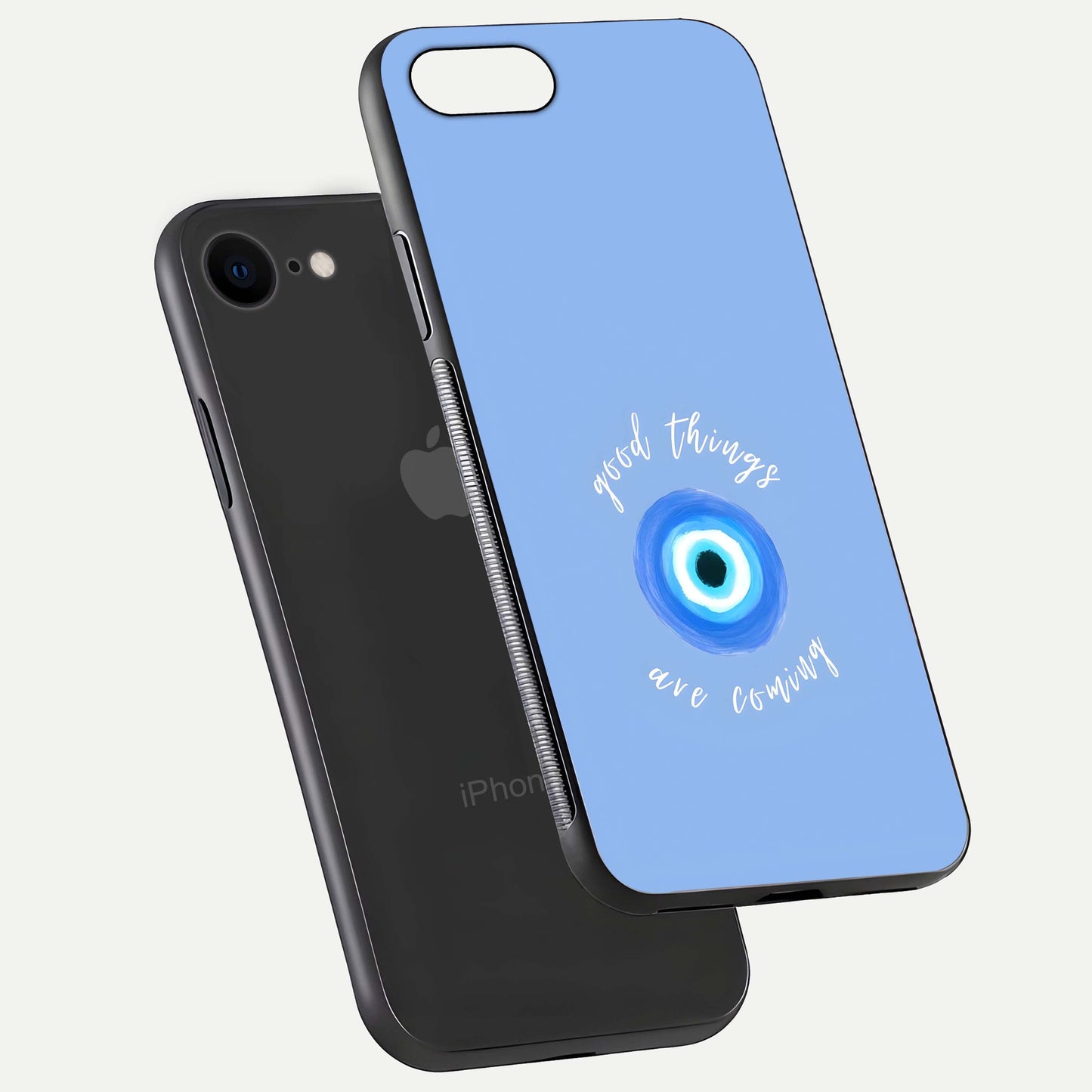 Bright Future Ahead Glass Case for iPhone 7 floating mockup showing sleek design and positive quote print