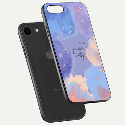 Celestial Cloud Magic Glass Case for iPhone 7 floating mockup displaying cloud aura and HD finish