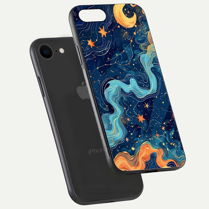 Celestial Dream Flow Glass Case for iPhone 7 floating mockup displaying gloss shimmer and artistic composition