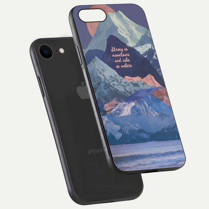 Celestial Mountain Calm Glass Case for iPhone 7 floating mockup showing glow depth and polished edges