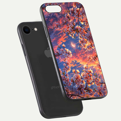 Celestial Sakura Sunset Glass Case for iPhone 7 floating mockup capturing sunset hue and smooth gloss