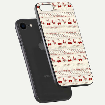 Cherry Bloom Charm Glass Case for iPhone 7 floating mockup showing bloom texture and polished gloss