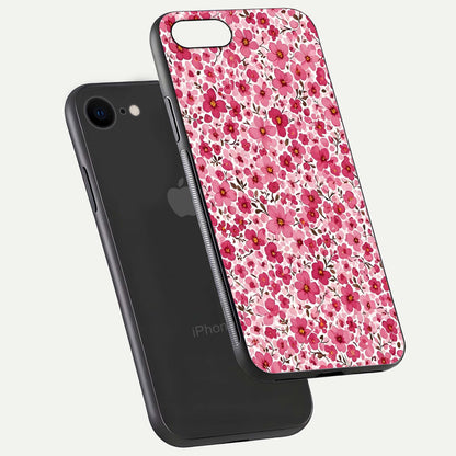 Cherry Blossom Charm Glass Case for iPhone 7 floating mockup displaying pink tone flow and polished edges