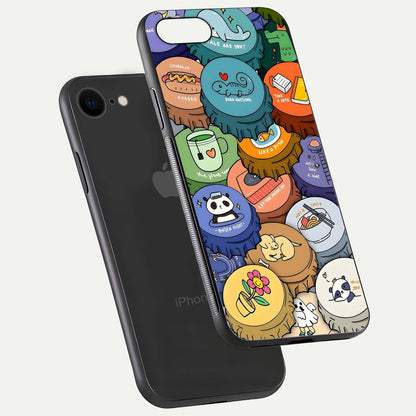 Coins Patterns Glass Case for iPhone 7 floating mockup showing reflection depth and smooth tone