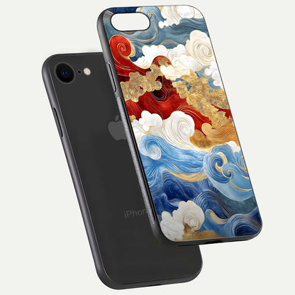 Colored Waves Glass Case for iPhone 7 floating dual-view mockup displaying gloss finish and color contrast