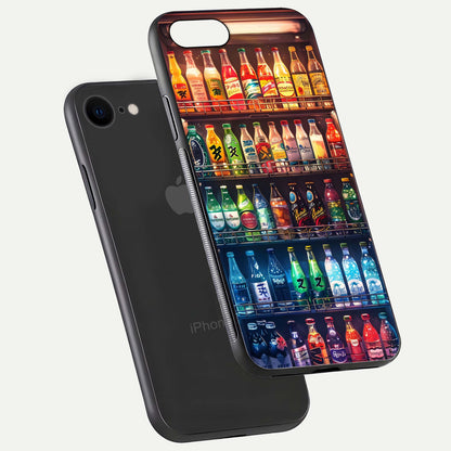 Colorful Soda Bottles Glass Case for iPhone 7 floating mockup showing light reflection and bright gloss