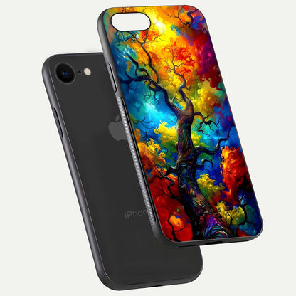 Colorful Tree Glass Case for iPhone 7 floating mockup showing reflection gloss and vivid hues