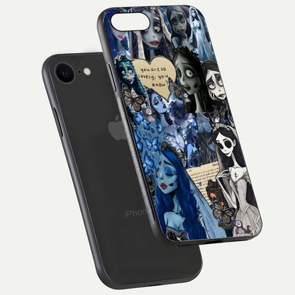 Corpse Bride Posters Glass Case for iPhone 7 floating mockup showing shine texture and clear design
