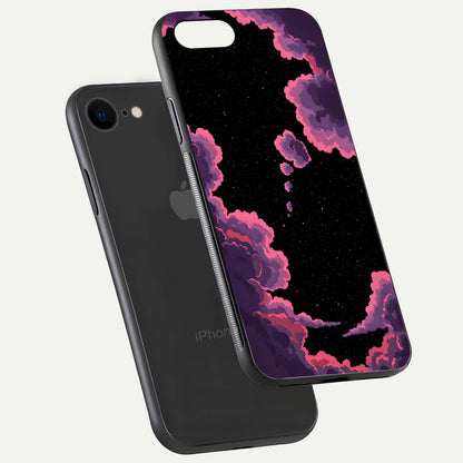 Cosmic Cloud Journey Glass Case for iPhone 7 floating mockup showing HD gloss and cosmic gradient