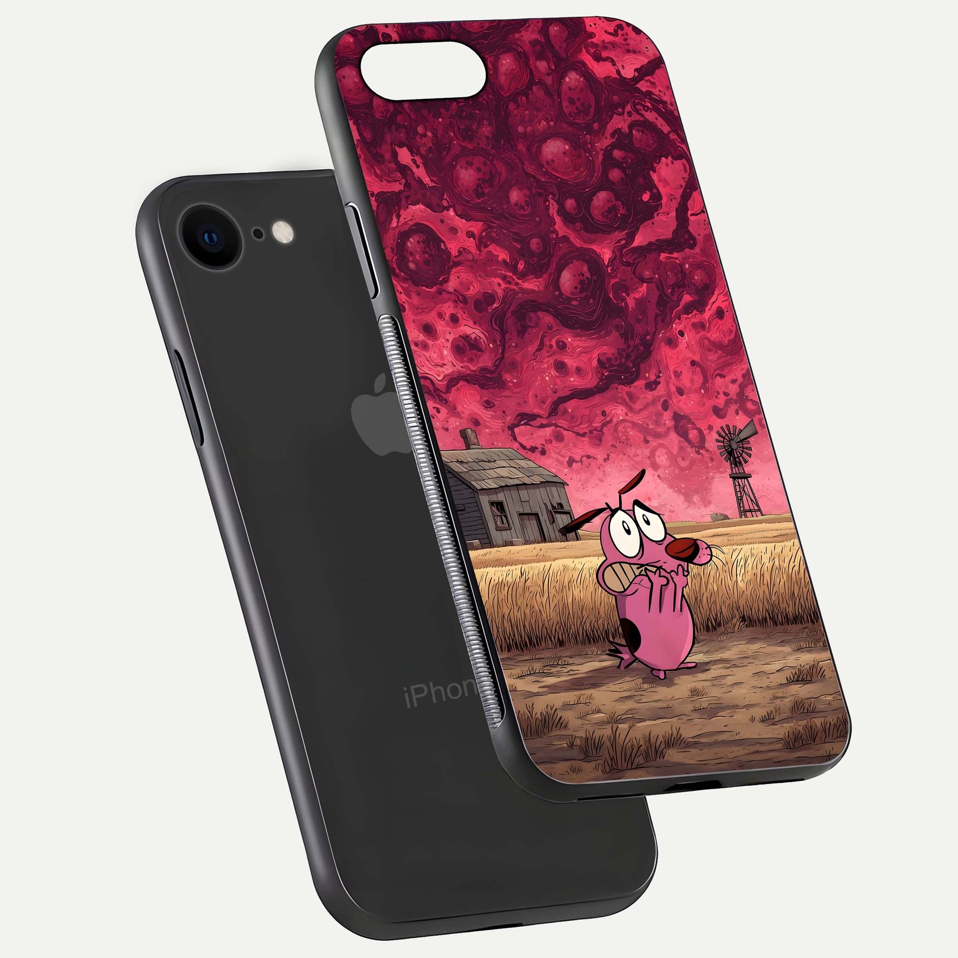 Courage Under Sky Glass Case for iPhone 7 floating mockup showing shine reflection and clean edges