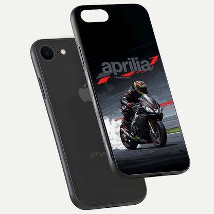 Dark Aprilla Glass Case for iPhone 7 floating mockup showing glossy contrast and texture clarity