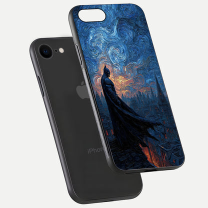 Dark Knight Dusk Glass Case for iPhone 7 floating mockup showing glossy depth and cinematic lighting