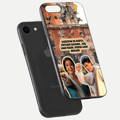Desi Retro Vibes Glass Case for iPhone 7 floating mockup showing shine polish and vivid tones