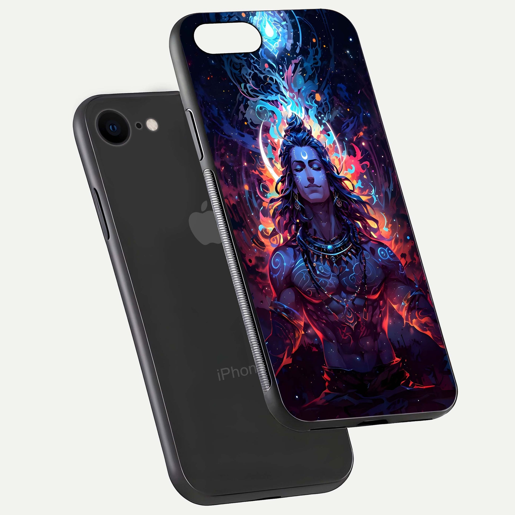 Divine Fire Shiv Glass Case for iPhone 7 floating mockup showing glow texture and gloss finish