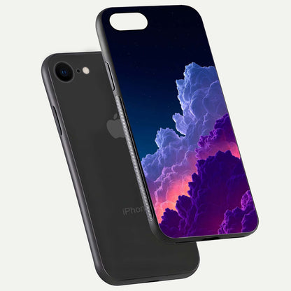 Dreamy Cloud Skies Glass Case for iPhone 7 floating mockup showing glossy depth and delicate tone