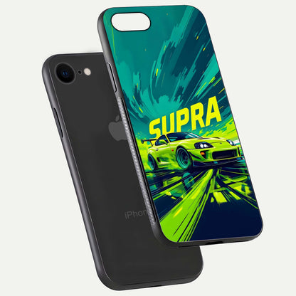 Electric Supra Thunder Glass Case for iPhone 7 floating mockup showing gloss depth and energy glow