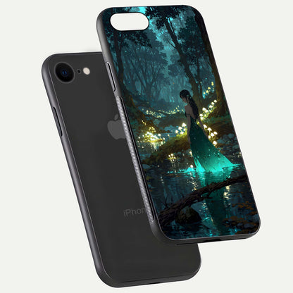 Enchanted Forest Glow Glass Case for iPhone 7 floating mockup showing gloss polish and fantasy vibe