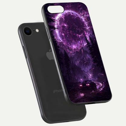 Eternal Cosmic Drive Glass Case for iPhone 7 floating mockup showing glossy polish and vivid glow