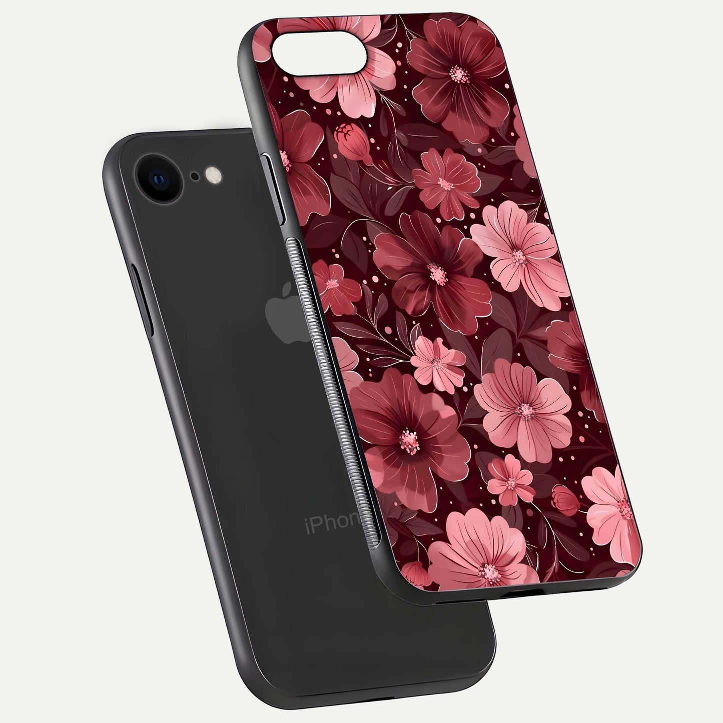 Flower Blush Bloom Glass Case for iPhone 7 floating mockup showing shine polish and elegant look