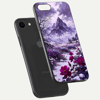 Flower Mountain View Glass Case for iPhone 7 floating mockup showing reflection glow and artistic clarity