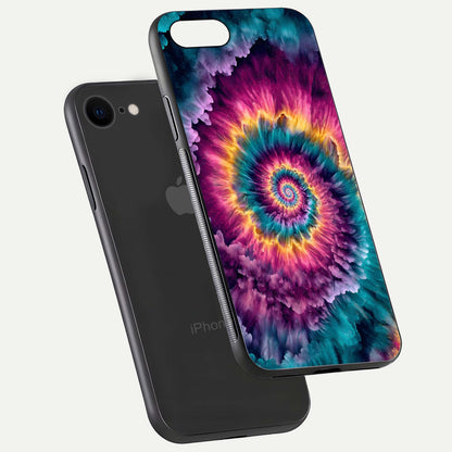 Galactic Spiral Burst Glass Case for iPhone 7 floating dual-view mockup displaying light trails and smooth gloss shine