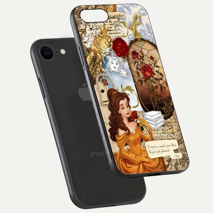 Golden Dream Belle Glass Case for iPhone 7 floating dual-view mockup highlighting gloss texture and elegant shimmer