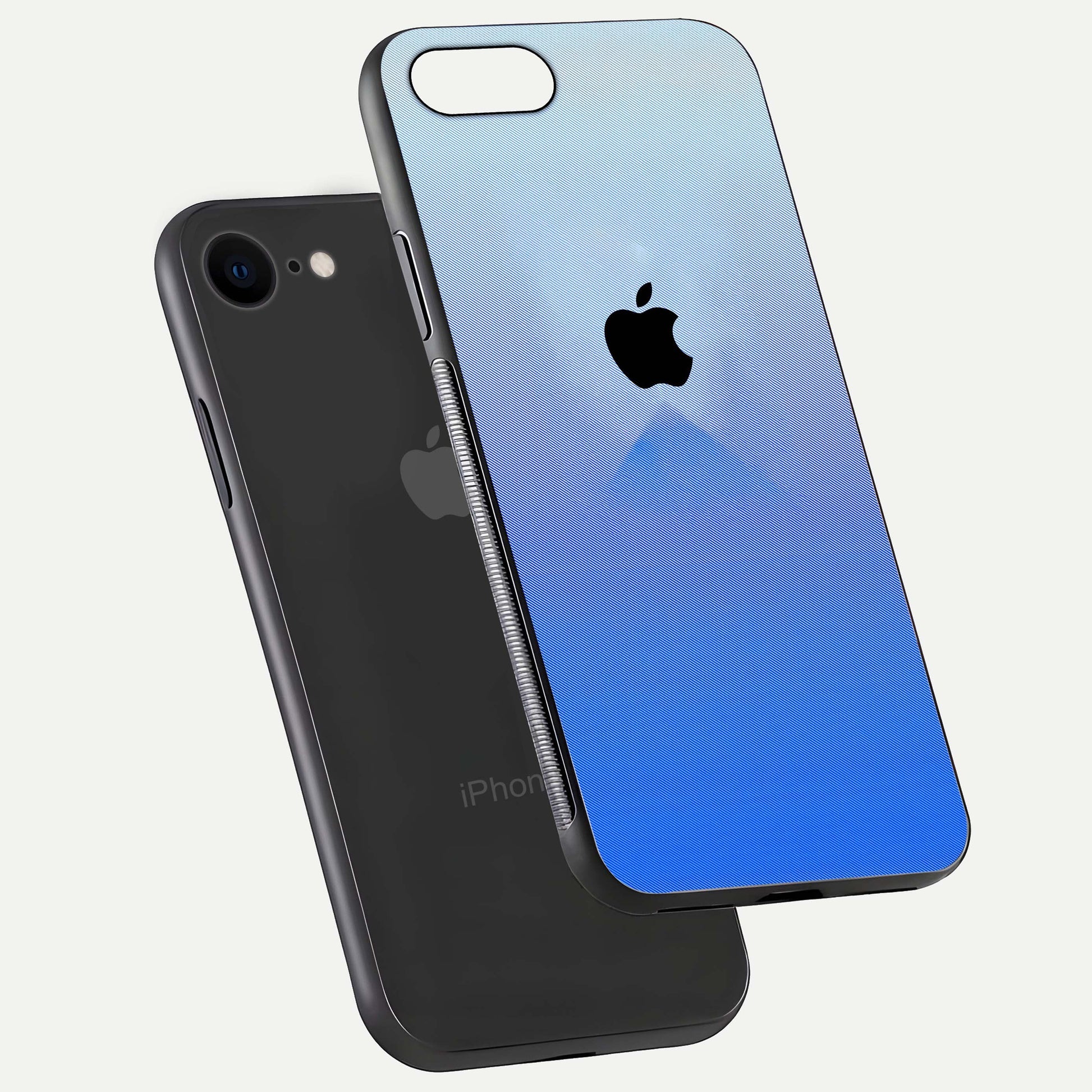 Gradient Apple Vibe Glass Case for iPhone 7 floating dual-view mockup showing gloss polish and gradient blend