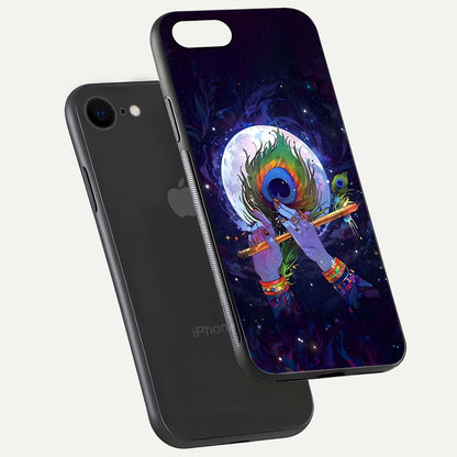 Krishna Hands Art Glass Case for iPhone 7 floating dual-view mockup showing premium gloss reflection