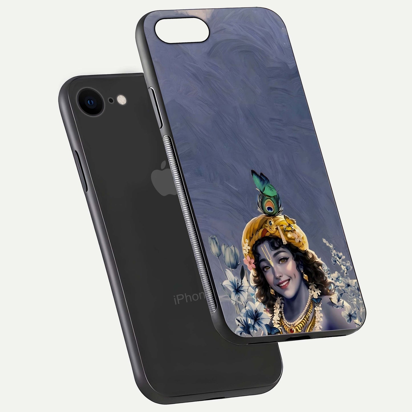 Lord Krishna Glass Case for iPhone 7 floating dual-view showing glossy shine and divine artistic pattern