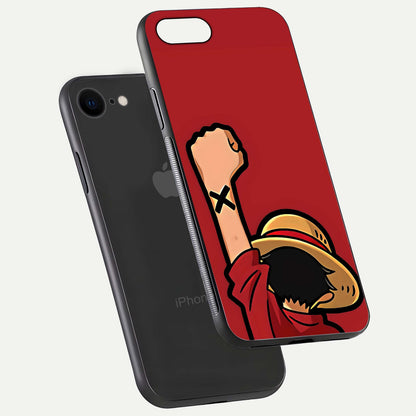 Luffy X Spirit Glass Case for iPhone 7 floating dual-view mockup showing gloss polish and vibrant color depth